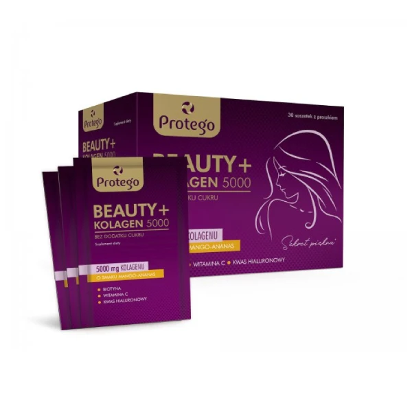 Protego Beauty + Kolagen Morski 5000 o smaku jabłko-ananas, 30sasz.