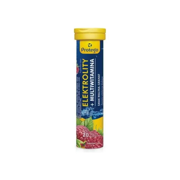 PROTEGO Elektrolity + Multiwitamina smak malina-granat, 20 tabletek musujących