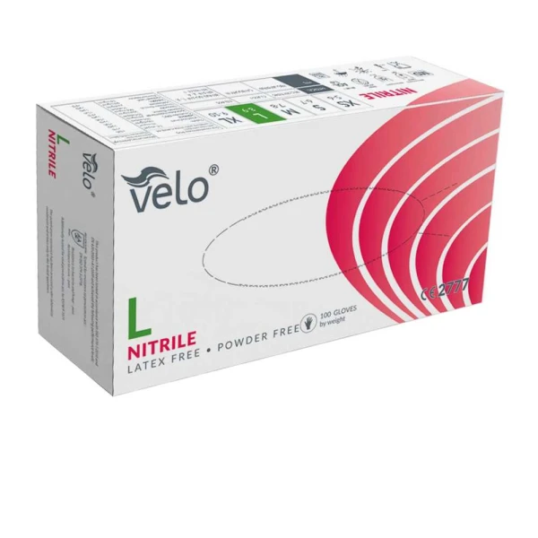 Rękawice nitrylowe bezpudrowe Velo L, 100 sztuk