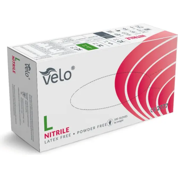 Rękawice nitrylowe bezpudrowe VELO rozmiar L 100 sztuk