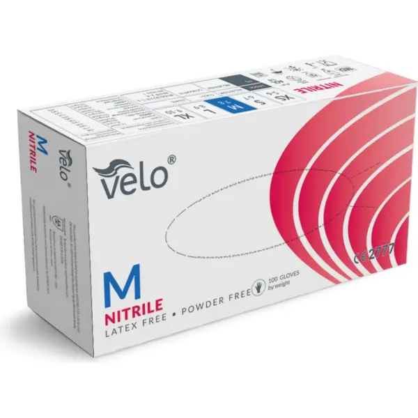 Rękawice nitrylowe bezpudrowe VELO rozmiar M 100 sztuk