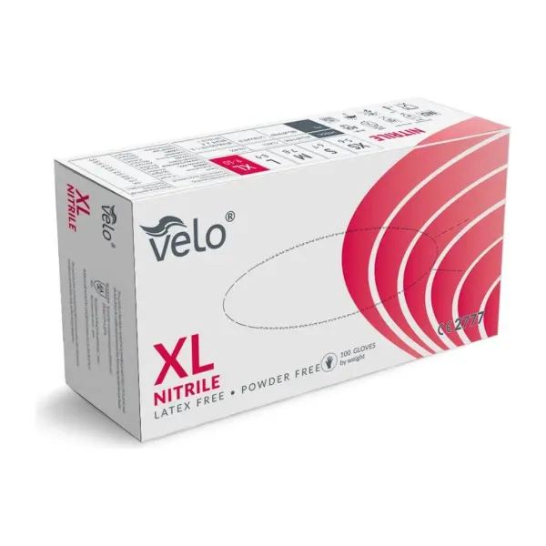 Rękawice nitrylowe bezpudrowe VELO rozmiar XL 100 sztuk