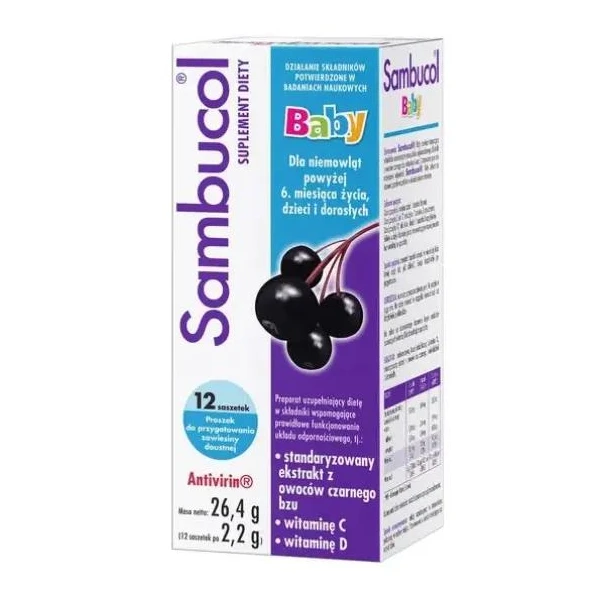Sambucol Baby proszek do przygotowania zawiesiny doustnej 2,2 g, 12 sasz.