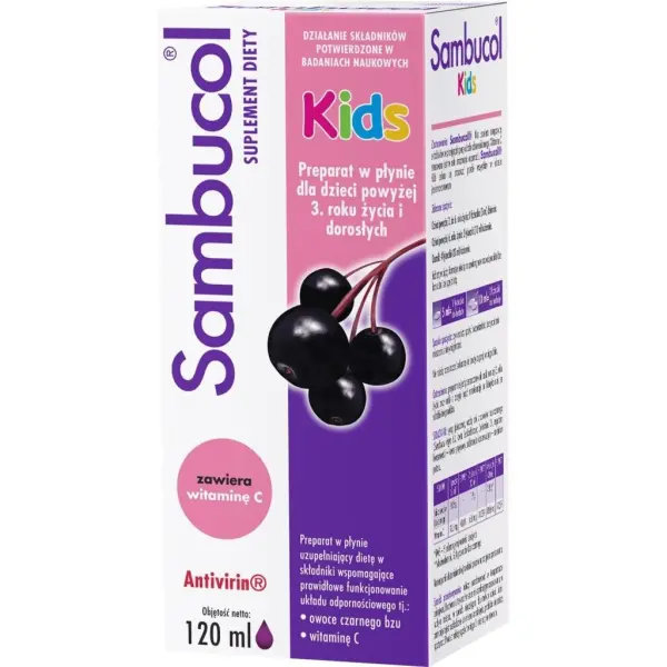 Sambucol Kids płyn dla dzieci powyżej 3 roku życia i dorosłych 120 ml