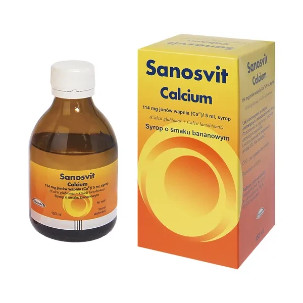 Sanosvit Calcium o smaku bananowym, 150 ml