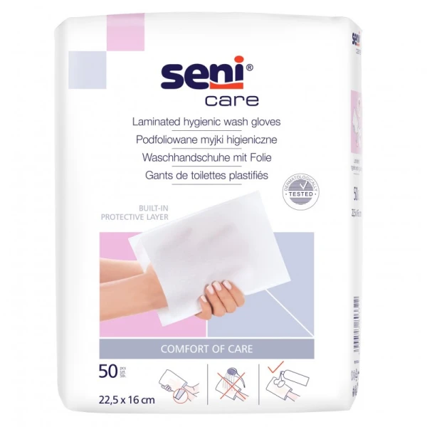 Seni Care Myjki higieniczne podfoliowane 22,5 x 16 cm, 50 szt.