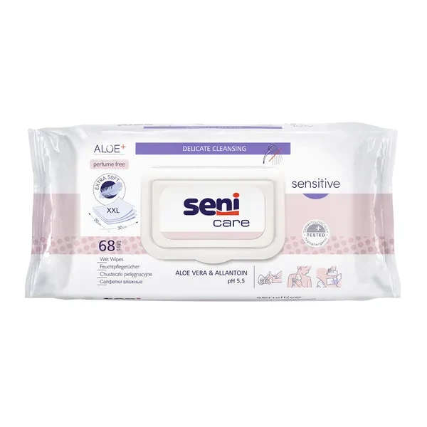 Seni Care Sensitive Chusteczki pielęgnacyjne 100% biodegradowalne, 68 sztuk