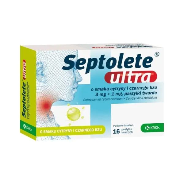 Septolete ultra o smaku cytryny i czarnego bzu 16 pastylek do ssania