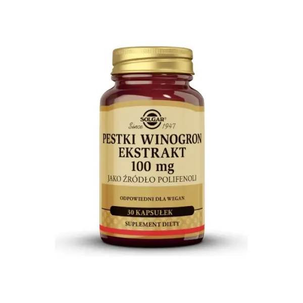 SOLGAR Pestki Winogron ekstrakt 100 mg, 30 kapsułek