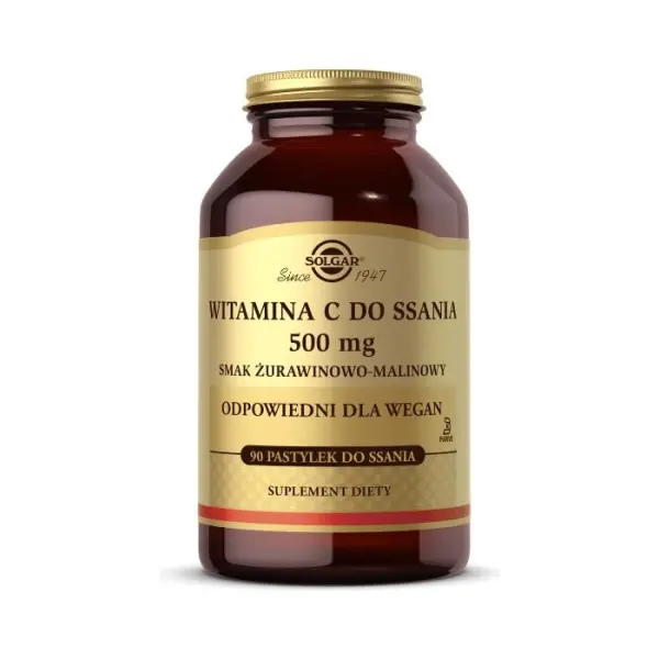 SOLGAR Witamina C 500 mg smak żurawinowo-malinowy 90 pastylek
