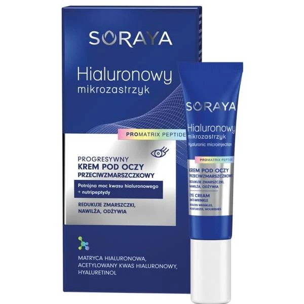 SORAYA Hialuronowy Mikrozastrzyk Promatrix Peptide Progresywny krem pod oczy przeciwzmarszczkowy, kwas hialuronowy i nutripeptydy, 15 ml