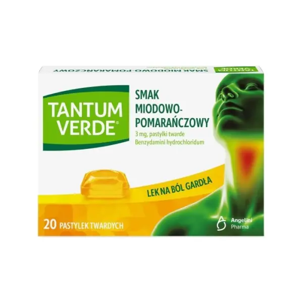 TANTUM VERDE Smak miodowo-pomarańczowy, 20 pastylek do ssania