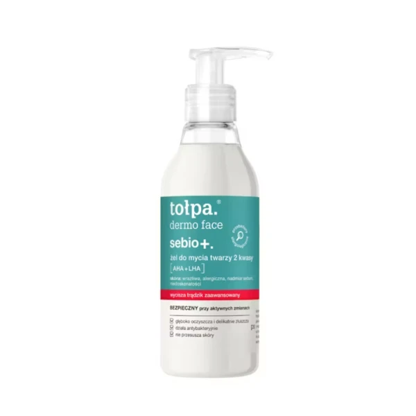 TOŁPA DERMO FACE SEBIO+ Żel do mycia twarzy 2 kwasy: AHA+LHA, 195 ml