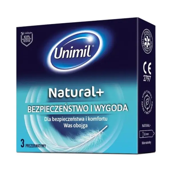 UNIMIL Natural+ Prezerwatywy, 3 sztuki