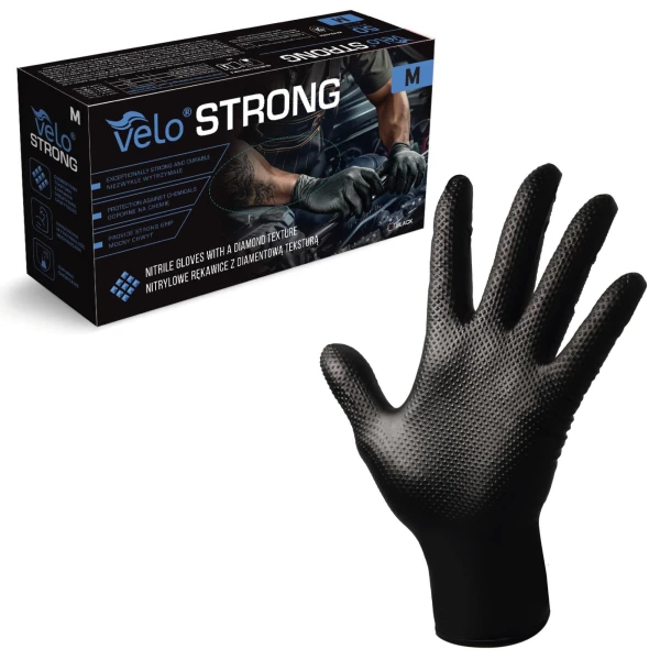 Velo Strong rękawice nitrylowe czarne M, 50 sztuk