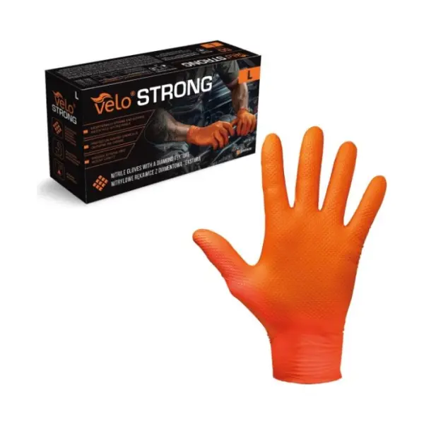 VELO Strong rękawice nitrylowe pomarańczowe L, 50 sztuk