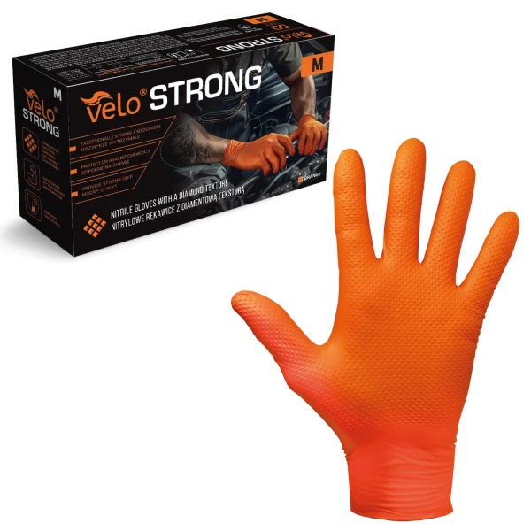Velo Strong rękawice nitrylowe pomarańczowe M, 50 sztuk