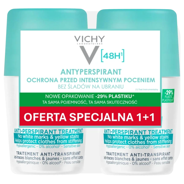 Vichy Antyperspirant przeciw śladom 48 h, 2x50ml