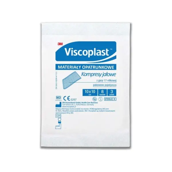 VISCOPLAST Kompresy jałowe z gazy 17 nitkowe 10x10 cm, po 3 sztuki