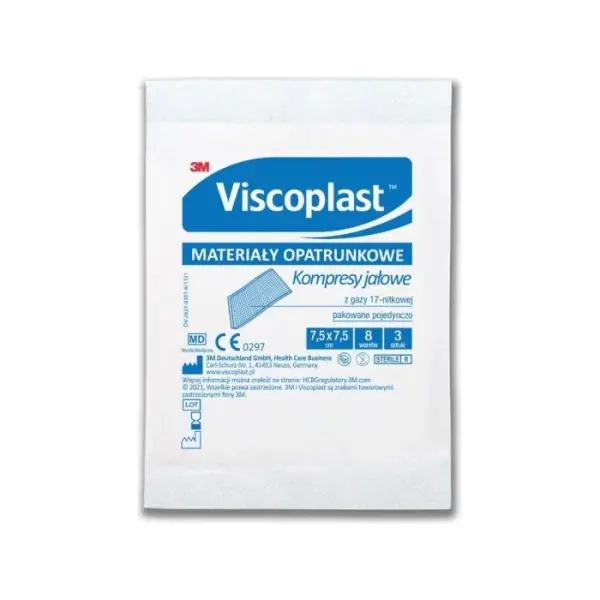 VISCOPLAST Kompresy jałowe z gazy 17 nitkowe 7,5x7,5 cm, po 3 sztuki