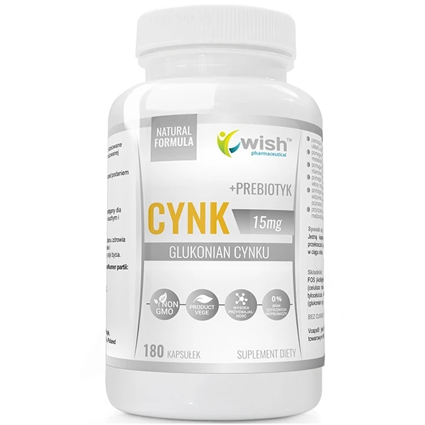 WISH Cynk Glukonian Cynku 15mg + Prebiotyk, 180 kaps.