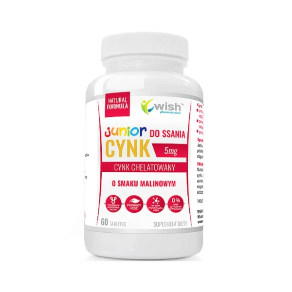 WISH Cynk Junior do ssania o smaku malinowym, 60 tabl.
