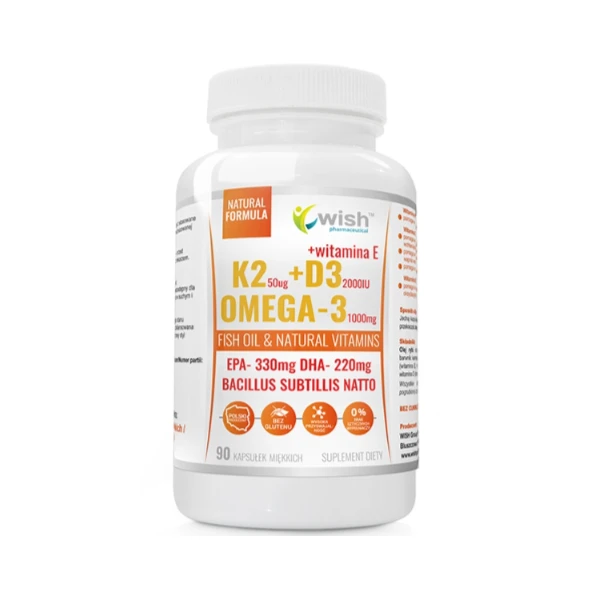 WISH K2 + D3 2000 IU + Omega-3 + witamina E, 90 kaps.
