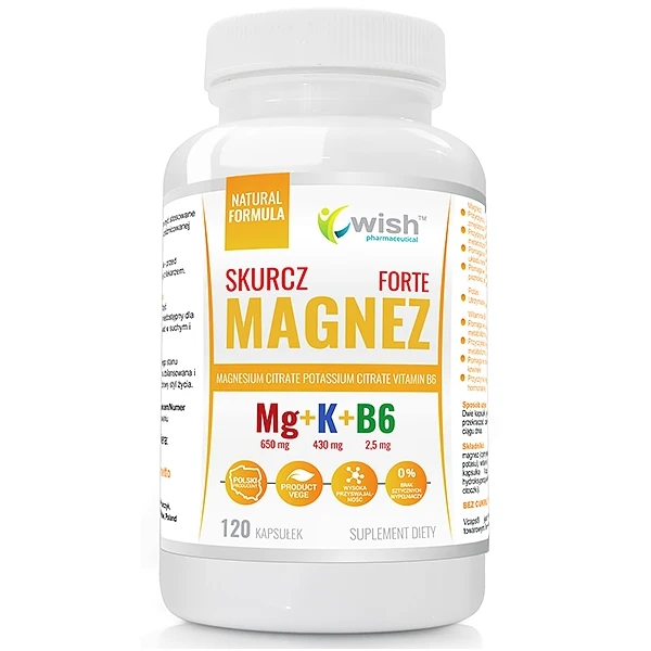 WISH Magnez Skurcz Forte - magnez, potas i witamina B6, 120 kaps.
