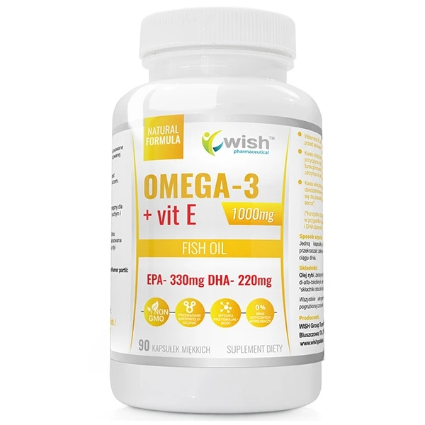 WISH Omega-3 Forte Gold EPA 330 mg, DHA 220 mg + witamina E, 90 kaps.