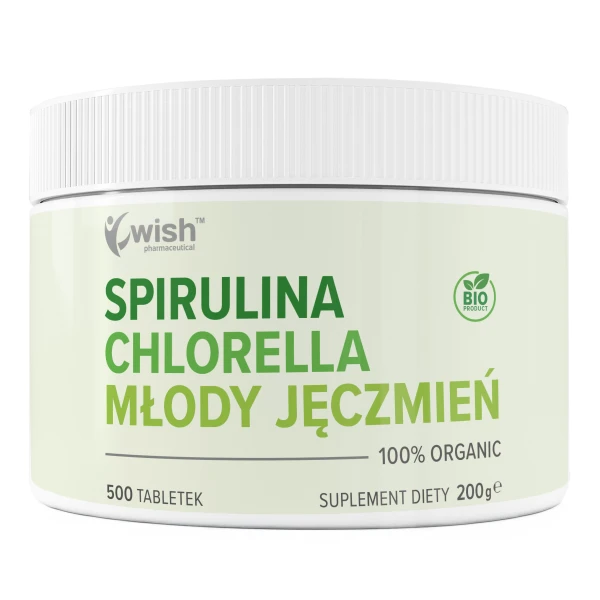 WISH Spirulina + Chlorella + młody jęczmień, 500 tabl.
