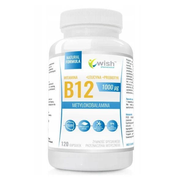 WISH Witamina B12 1000mcg Metylokobalamina + Prebiotyk, 120 kaps.