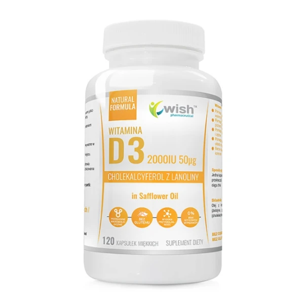 WISH Witamina D3 2000 IU w oleju z krokosza barwierskiego, 120 kaps.