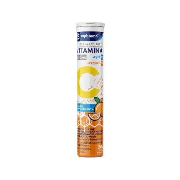 Witamina C 1000 + Cynk + Propolis Sopharma 20 tabletek musujących