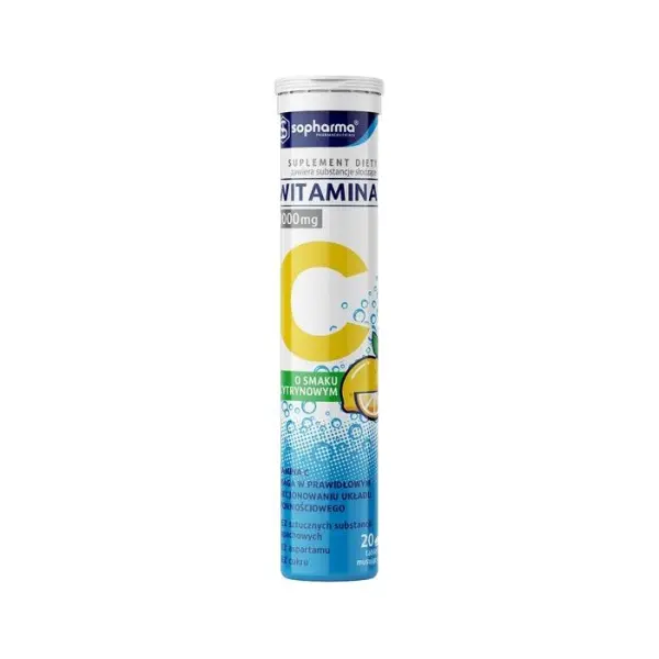 Witamina C 1000 o smaku cytrynowy, 20 tabletek musujących
