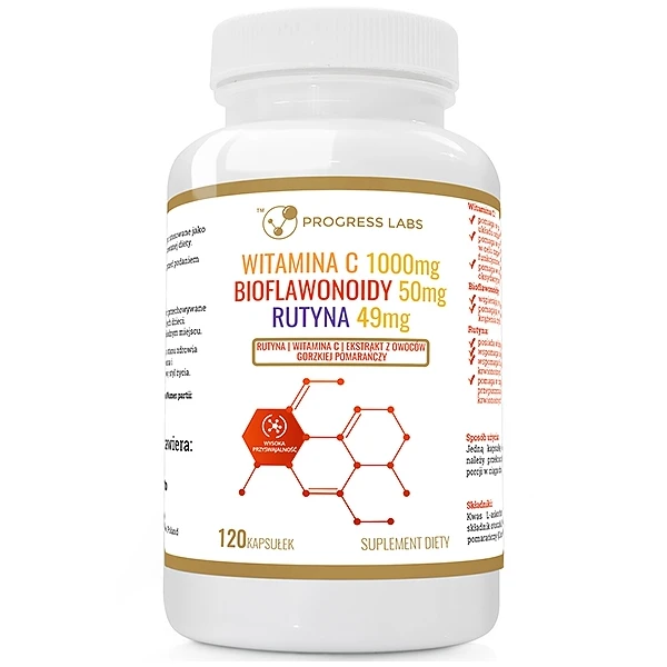 PROGRESS LABS Witamina C 1000mg + Bioflawonoidy 50mg + Rutyna 49mg, 120 kaps.