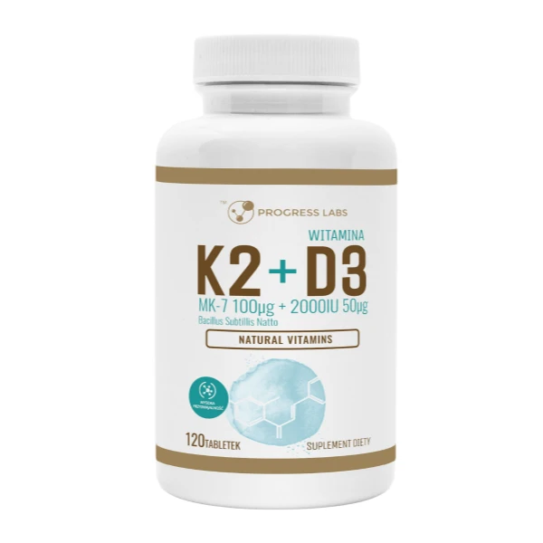 PROGRESS LABS Witamina K2 MK7 100 ug + D3 50 mcg 2000 IU, 120 tabl.