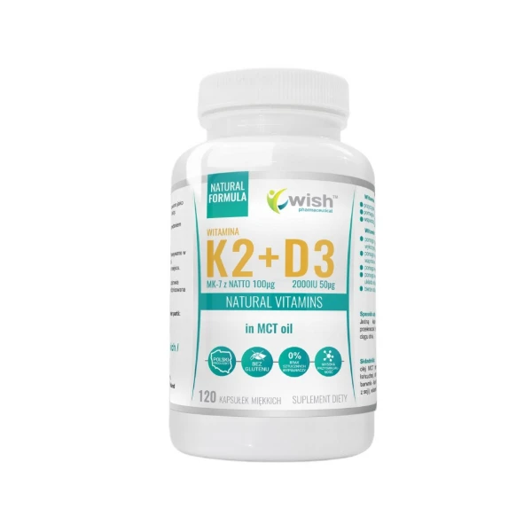 WISH Witamina K2 MK7 100mcg +D3 2000IU in MCT Oil, 120 tabl.