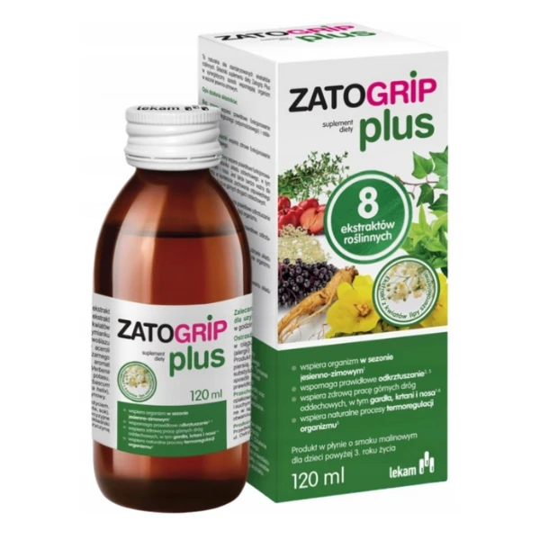 Zatogrip Plus, płyn o smaku malinowym, 120 ml