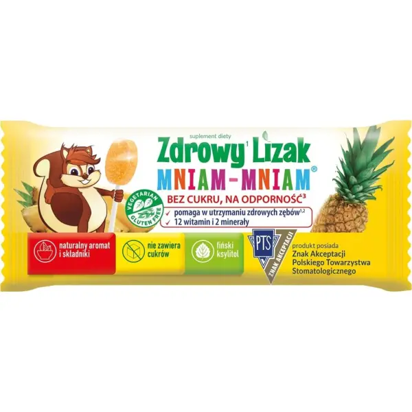 Zdrowy Lizak Mniam-Mniam 12 witamin na koncentrację i odporność  ananas 1 sztuka
