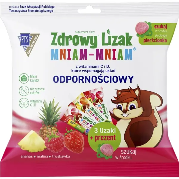 Zdrowy Lizak Mniam-Mniam odpornościowy z witaminami C i D 3 lizaki + prezent