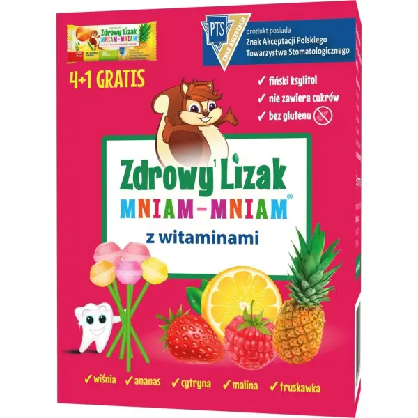 Zdrowy Lizak Mniam-Mniam z witaminami bez cukru różne smaki 5 sztuk