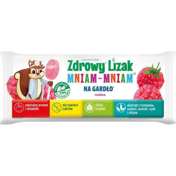 Zdrowy Lizak na gardło malina 1 sztuka